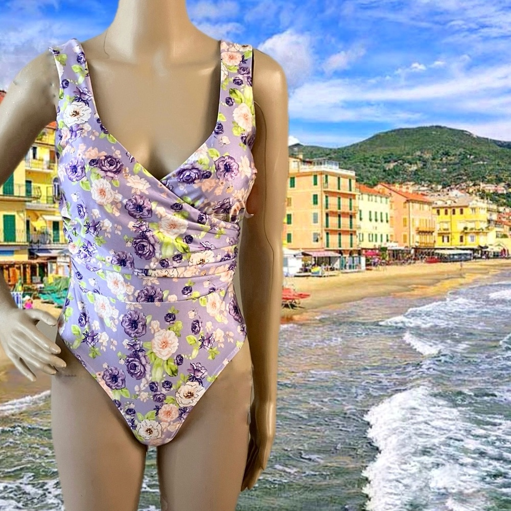Italian Surplice Floral One Piece Swimsuit NWT